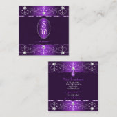Stijlvol Paarse en Lila  Ornamenten Monogram Vierkante Visitekaartje (Voorkant / Achterkant)