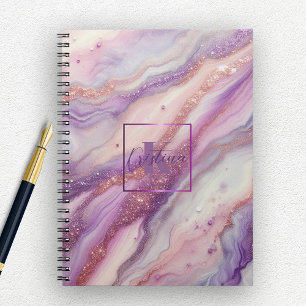 Stijlvol Paarse lavendelmarmer met glitteraderen Notitieboek