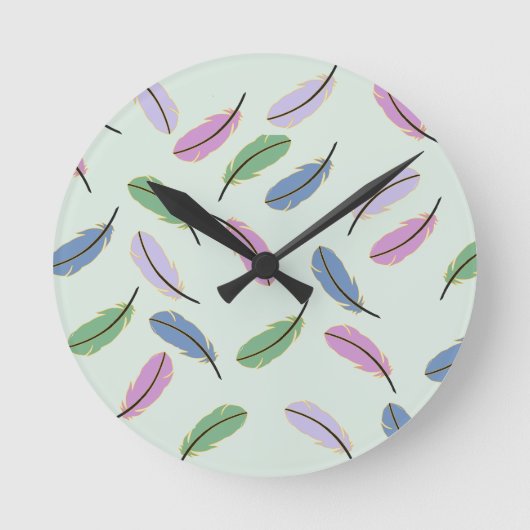 Stijlvol Pastel Veren Patroon Ronde Klok (Voorkant)