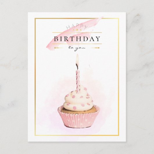 Stijlvol potlood Kunstroze Birthday Cupcake Briefkaart (Voorkant)