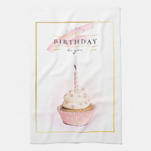 Stijlvol potlood Kunstroze Birthday Cupcake Theedoek