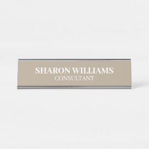 Stijlvol professioneel taupe beige minimalistisch bureau naambordje