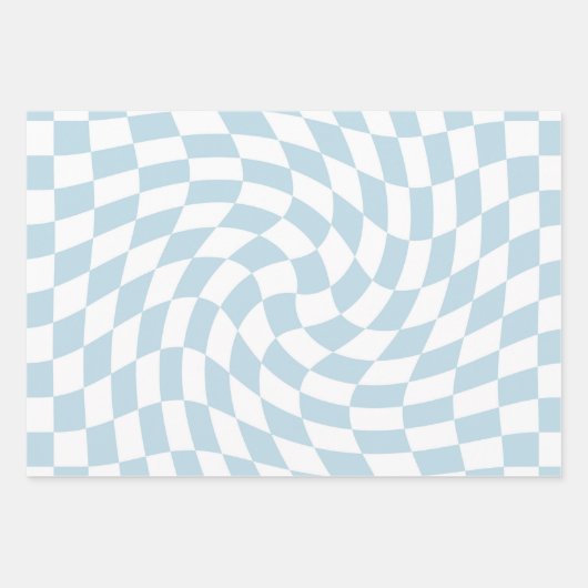 Stijlvol Retro Blue Pastel Warped Checkerboard Inpakpapier Vel (Voorkant 3)