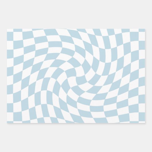 Stijlvol Retro Blue Pastel Warped Checkerboard Inpakpapier Vel (Voorkant 2)