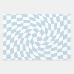 Stijlvol Retro Blue Pastel Warped Checkerboard Inpakpapier Vel