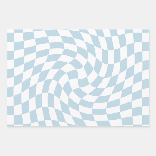 Stijlvol Retro Blue Pastel Warped Checkerboard Inpakpapier Vel (Voorkant)