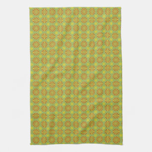 Stijlvol Retro Green Yellow & Red  Pattern Theedoek