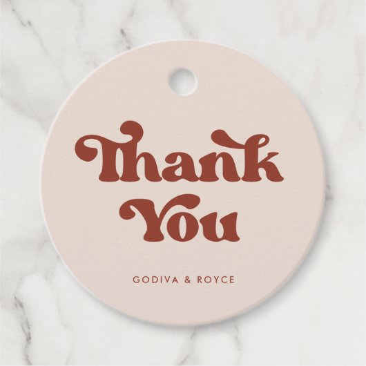 Stijlvol retro pach roze Dank je bruiloft Bedankjes Labels (Voorkant)