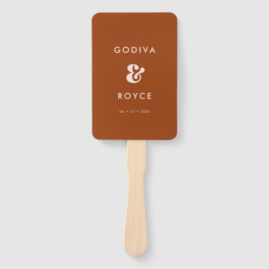 Stijlvol retro verbrand oranje trouwprogramma handwaaier (Voorkant)