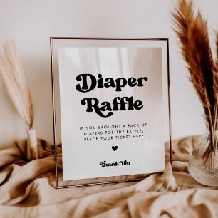 Stijlvol retro zwart & wit Luier Raffle teken Poster