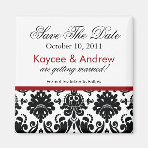 Stijlvol rood Damask sparen de Datum Magnet Magneet
