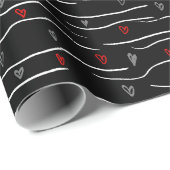 Stijlvol rood grijs hart en strepen patroon cadeaupapier (Rol Hoek)