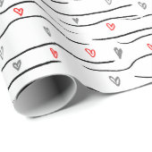 Stijlvol rood grijs hart en strepen patroon cadeaupapier (Rol Hoek)