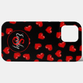 stijlvol rood hartpatroon op zwart aangepast monog Case-Mate iPhone case (Achterkant (horizontaal))
