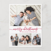 Stijlvol rood script 4 fotocollage kerst briefkaart (Voorkant)