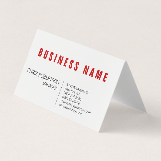 Stijlvol rood wit modern minimalistisch visitekaartjes (Voorkant)