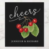 Stijlvol Rood Zwart Cheers Kersen Modern Script Wijn Etiket (Enkel label)