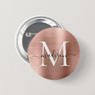 Stijlvol Roos Gold Bored Metal Monogram Manuscript Ronde Button 5,7 Cm