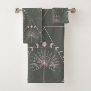 Stijlvol Roos Gold Grey Palm Leaf Moon Phases Art Bad Handdoek
