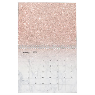 Stijlvol roos goud glitter ombre witte marmer kalender