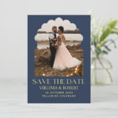 Stijlvol Royal Blauw Navy Save The Date Foto Huwel Kaart (Staand voorkant)