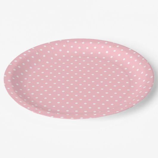 Stijlvol Roze 9" Rond Papier Bord met Witte Stippe (Gekanteld)