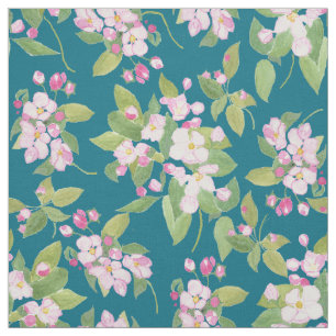 Stijlvol roze Apple Blossom Pattern op Moody Blue Stof