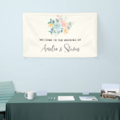 Stijlvol roze en blauw ventilator Bouquet Weddensc Spandoek (Beurs)