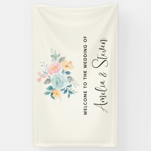 Stijlvol roze en blauw ventilator Bouquet Weddensc Spandoek (Verticaal)