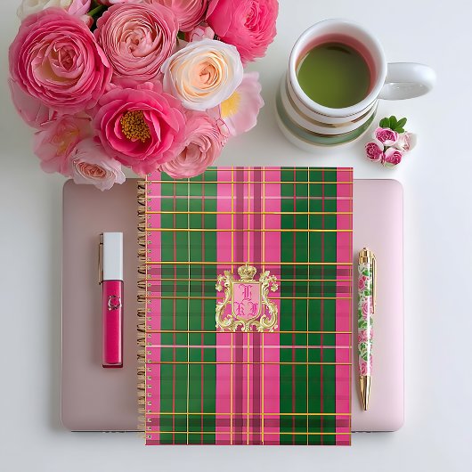 Stijlvol roze en groen geplakt monogram planner