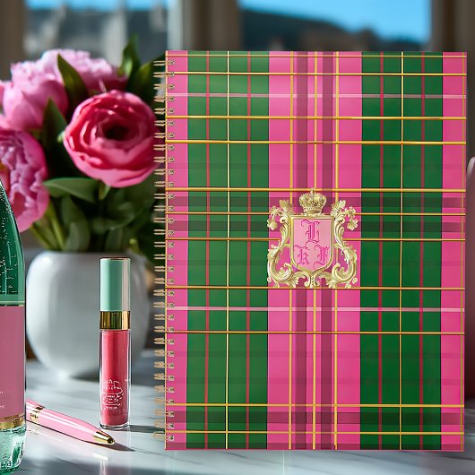 Stijlvol roze en groen geplakt monogram planner
