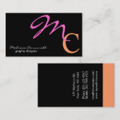 Stijlvol roze en perzik script monogram visitekaartje (Voorkant / Achterkant)
