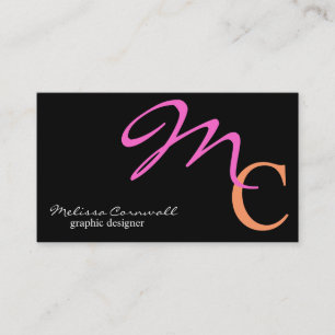 Stijlvol roze en perzik script monogram visitekaartje