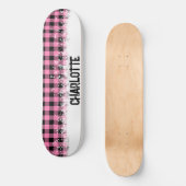 Stijlvol roze en zwart geruit skateboard (Voorkant)