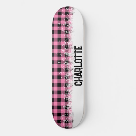 Stijlvol roze en zwart geruit skateboard (Voorkant)
