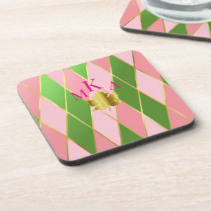 Stijlvol roze & groen Argyle Monogram Bier Onderzetter