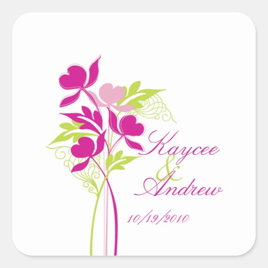 Stijlvol roze & groen boeket bruiloft vierkant vierkante sticker (Voorkant)