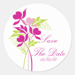 Stijlvol Roze & Groen Boeket Save the Date Seal Ronde Sticker
