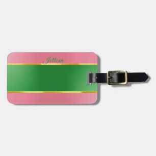 Stijlvol Roze Groen Monogram Preppy Bagagelabel