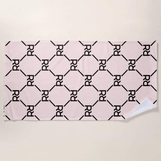 Stijlvol Roze Modern Script Girly Monogram Initiaa Strandlaken (Voorkant)