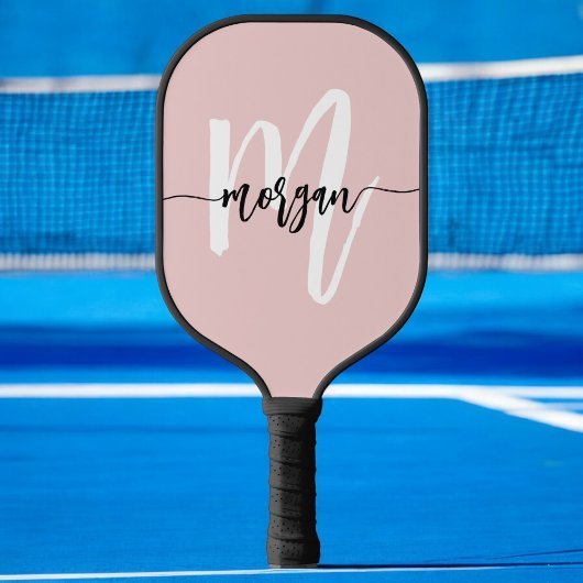 Stijlvol Roze Modern Script Girly Monogram Naam Pickleball Paddle