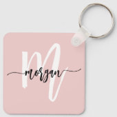 Stijlvol Roze Modern Script Girly Monogram Naam Sleutelhanger (Achterkant)