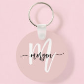 Stijlvol Roze Modern Script Girly Monogram Naam Sleutelhanger