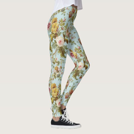 Stijlvol  roze rozen ventilatorpatroon leggings (Rechts)
