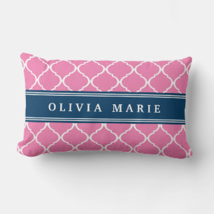 Stijlvol roze Trellis Pattern Blue Name plate Kussen