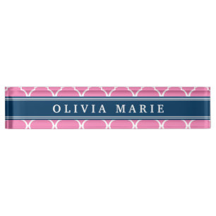 Stijlvol roze Trellis Pattern Blue Name plate Naambordje