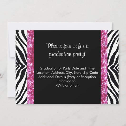 Stijlvol Roze Zebra Feminine Afstuderen nodigt uit Kaart (Achterkant)