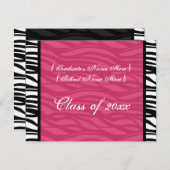 Stijlvol Roze Zebra Feminine Afstuderen Uitnodigen Kaart (Voorkant / Achterkant)