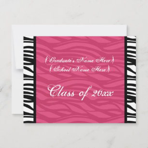 Stijlvol Roze Zebra Feminine Afstuderen Uitnodigen Kaart