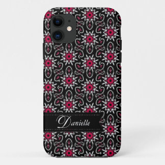 Stijlvol roze + zwart staarpatroon iPhone 11 hoesje